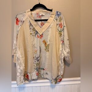 POL Floral Lace Blouse - Cream and Multicolor